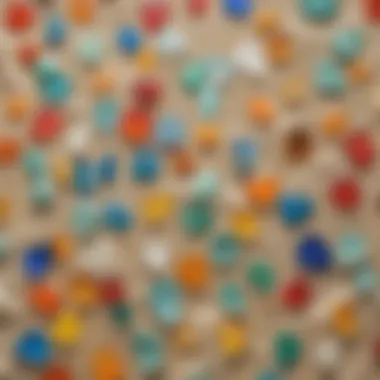 The Colorful Spectrum of Beach Glass A vibrant collection of colorful beach glass pieces scattered on the sand.