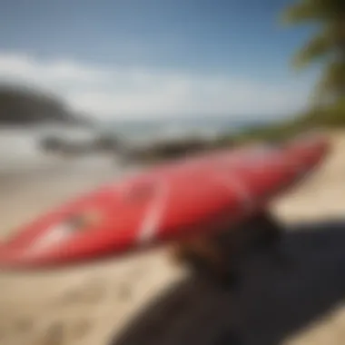 A historical timeline displaying the evolution of surfboards leading to the Red Baron