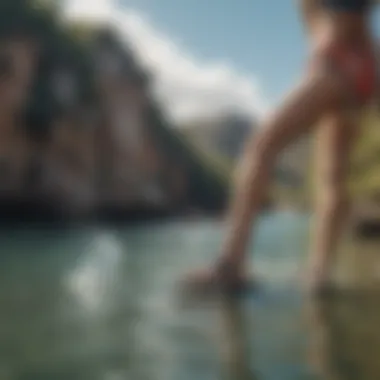 Person wearing Reef Cushion Slim flip flops during water activities