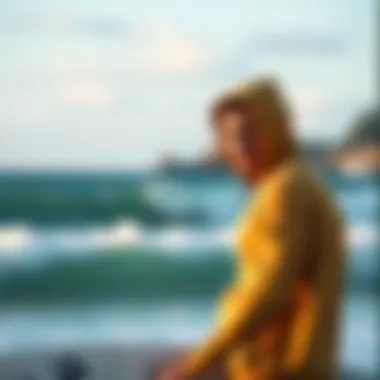 A scenic view of a surfer wearing the Rip Curl Zip Hoodie