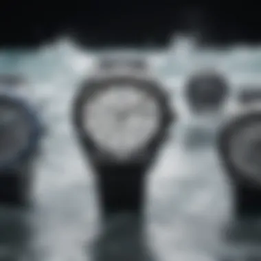 An array of notable salt water watch brands displayed together.