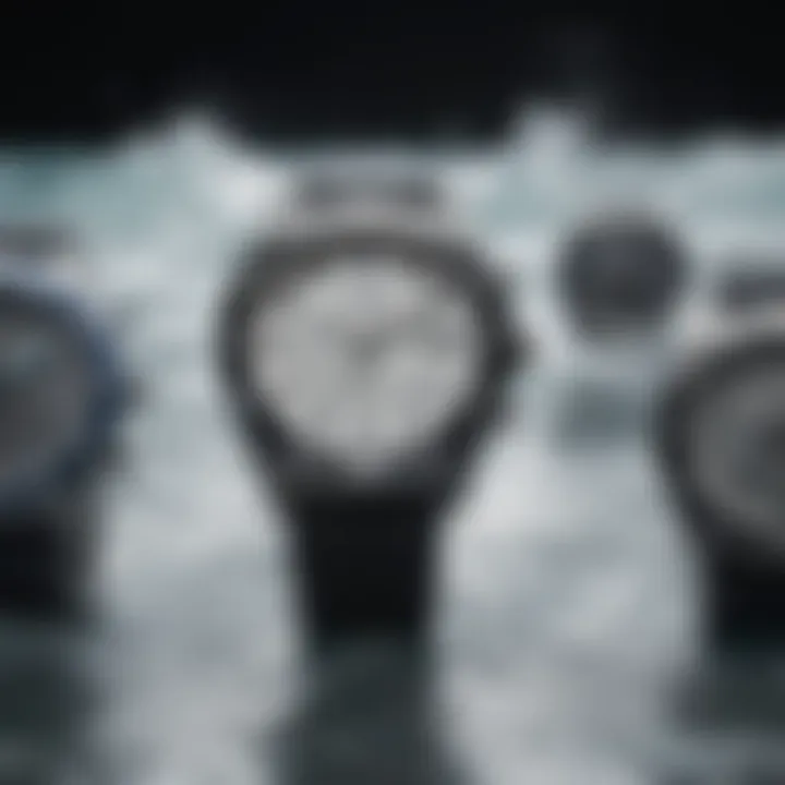 An array of notable salt water watch brands displayed together.