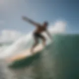 A sleek Sola skimboard gliding over a wave