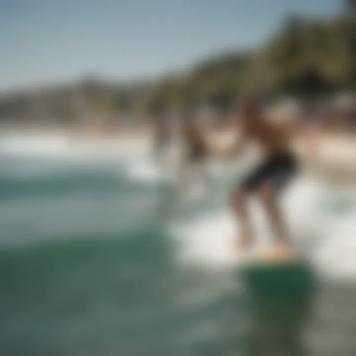 Group of skimboarders enjoying a sunny day together