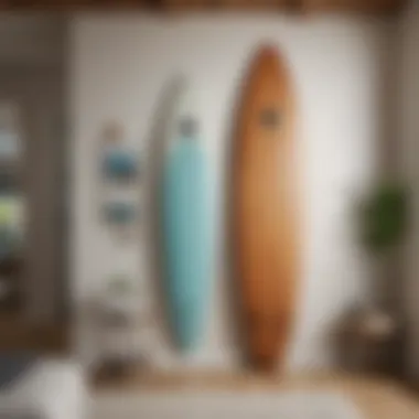 Aesthetic living space enhanced by a wall-mounted surfboard rack