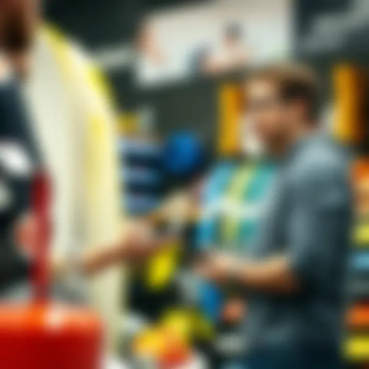 Expert Guidance for Enthusiasts Customer consulting with an expert in a watersports shop