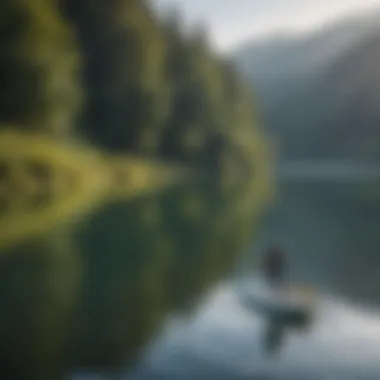 A serene lake setting showcasing a variety of motorized SUP boards