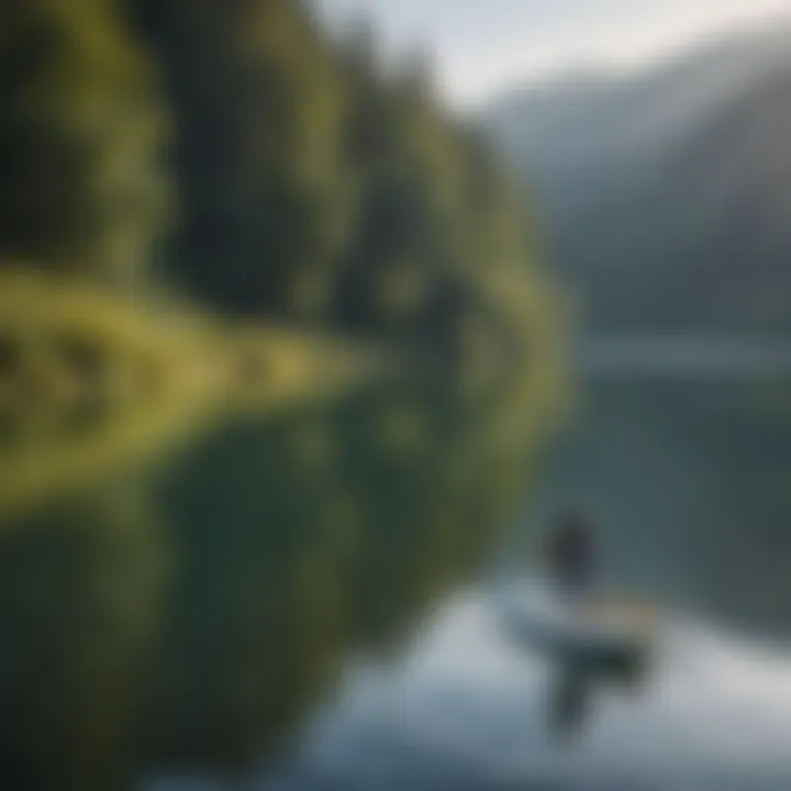 A serene lake setting showcasing a variety of motorized SUP boards