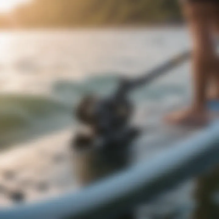 Close-up of the motorized mechanism integrated into a paddleboard