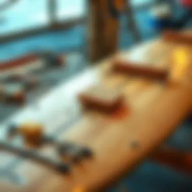 Surfboard Construction Techniques An intricate view of surfboard construction showcasing different materials.