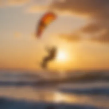 Kitesurfing at an exotic location during sunset