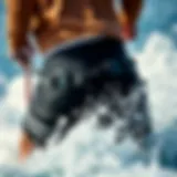 Dynamic demonstration of hip leashes in action during watersports activities