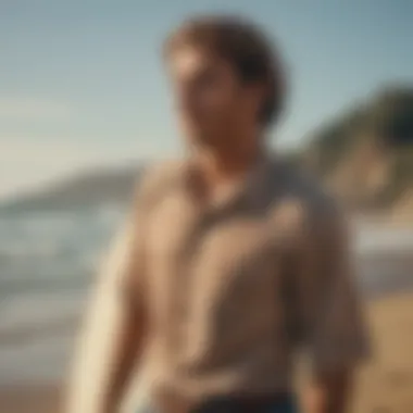 Surfer wearing vintage clothing at the beach