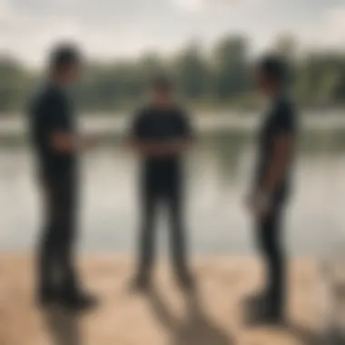 Group of riders discussing techniques near the cable park