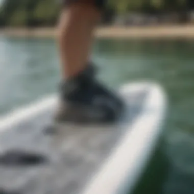 Close-up of a wakeboard setup ready for use