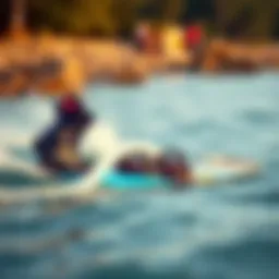 Showcasing the sleek design of a wakeboard with bindings