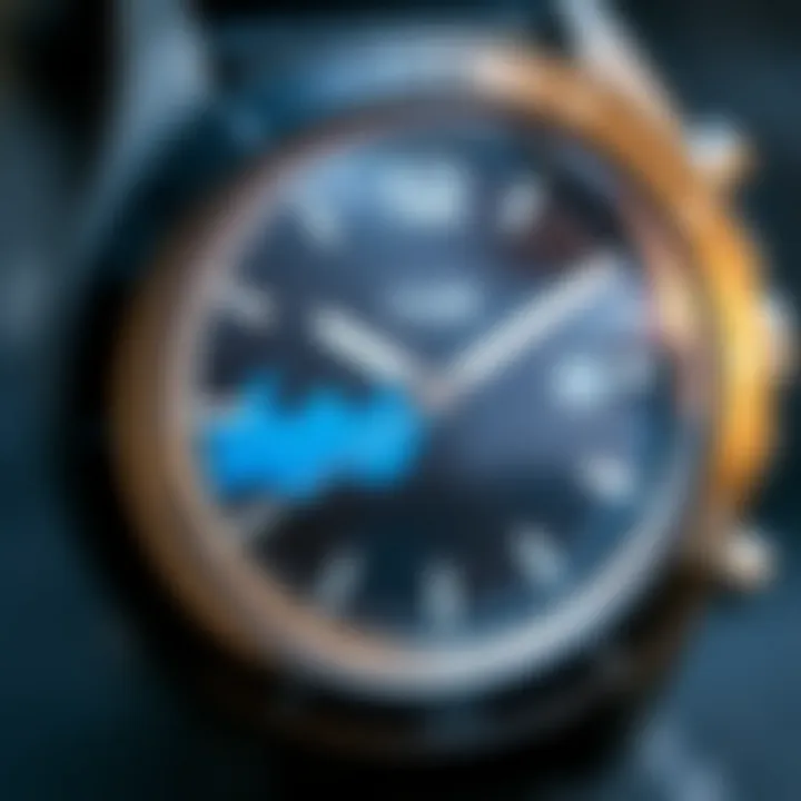 A close-up view of a tide indicator watch displaying ocean tide levels