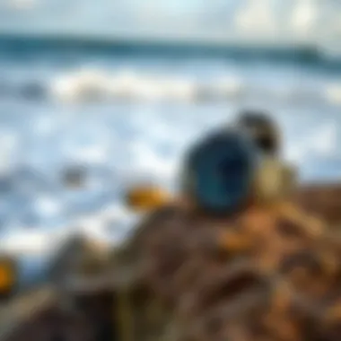 A picturesque seaside landscape with waves crashing and a tide indicator watch on a rock