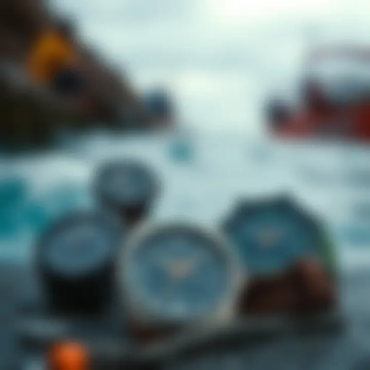 An illustration showing different types of tide indicator watches for various watersports