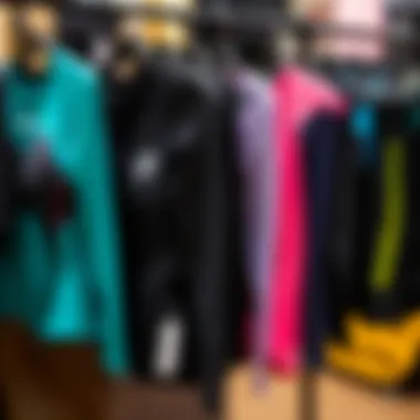 Diverse Selection of Wetsuit Tops Stylish wetsuit tops displayed on a rack