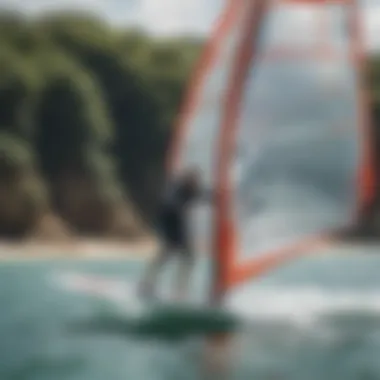 Instructor guiding a student on windsurfing techniques