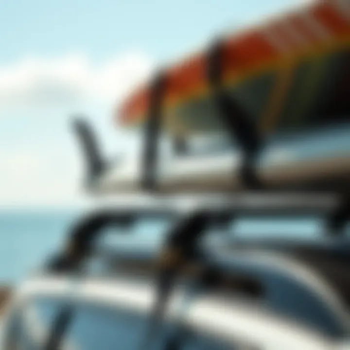 FCS roof straps securing surfboards on a roof rack