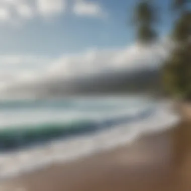 A serene beach landscape showcasing surf conditions