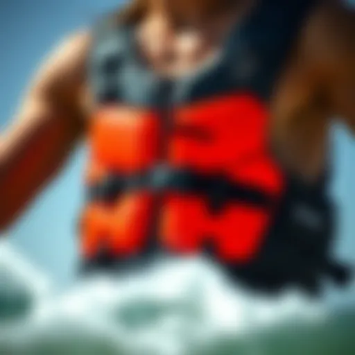 High-Tech Impact Vest Features A close-up view of a high-tech impact vest designed for kiteboarding, showcasing its safety features.