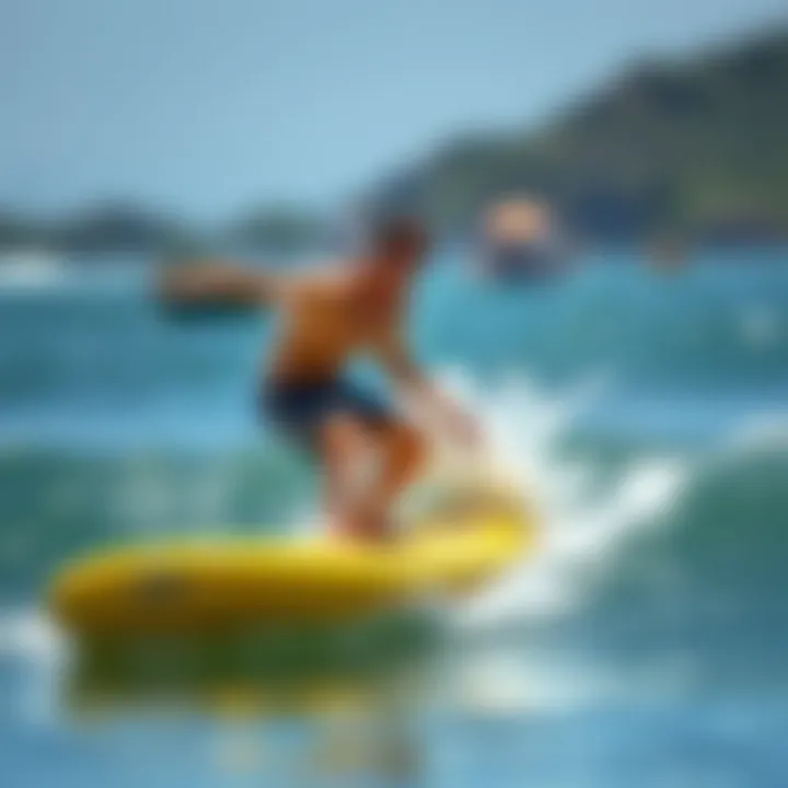 Surfer enjoying an inflatable boogie board in action
