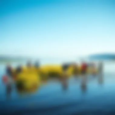 Community Action in Water Cleanup A serene lake being cleaned by volunteers, showcasing community efforts