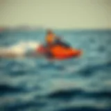 Jet Powered Paddle Board in Action A sleek jet powered paddle board gliding across the water