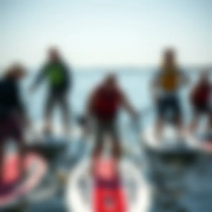 A diverse group enjoying jet powered paddle boarding in various environments