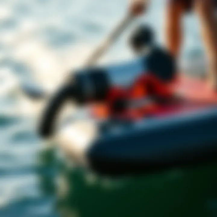 Close-up of the innovative jet propulsion system on a paddle board