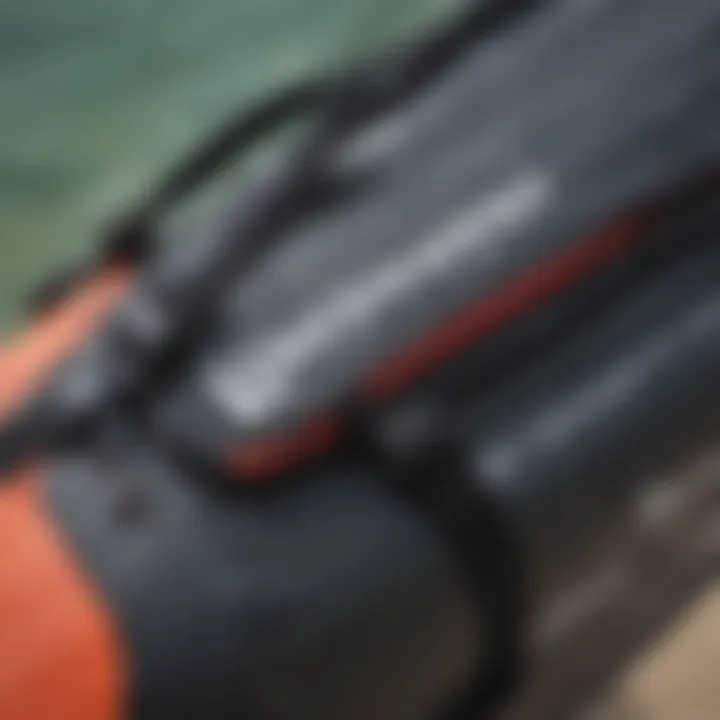 Close-up of essential features in a kiteboard bag