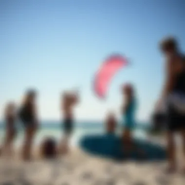Community Engagement in Kiteboarding Kiteboarding community gathering at the beach