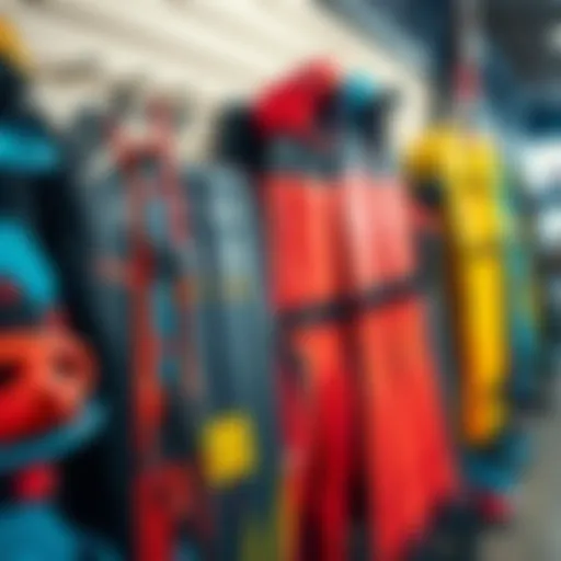 Explore Kiteboarding Gear Vibrant kiteboarding gear displayed in a local shop
