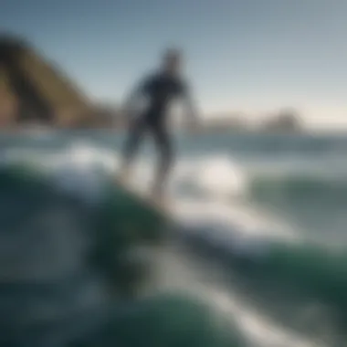 Demonstration of proper surfing stance behind a boat