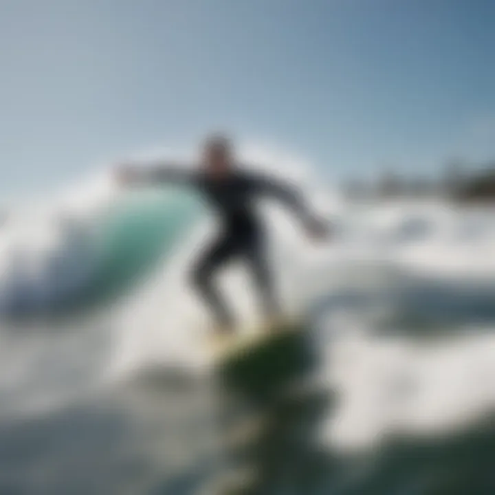 A surfer skillfully navigating the wake of a boat