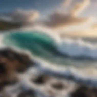Maui's Majestic Waves Vibrant waves crashing against a rocky shore in Maui
