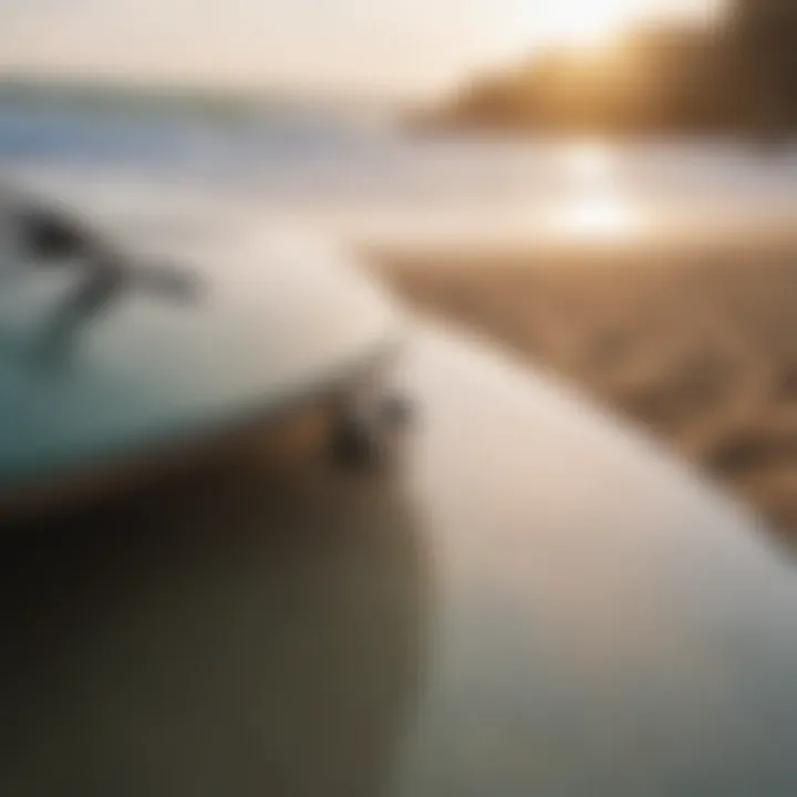 Close-up of surfboard and gear