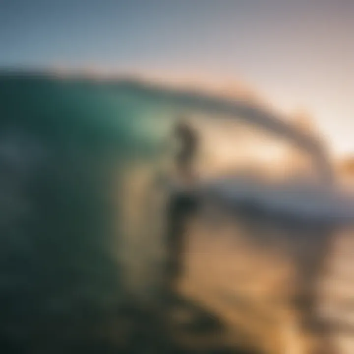 Surfer riding a wave at sunset