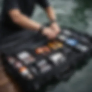 A person organizing their equipment inside a Mystic board bag with care