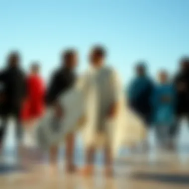 Cultural Significance of Surf Ponchos in Surfing Community Group of surfers wearing stylish ponchos on the beach