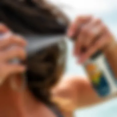 Close-up of spray application on hair