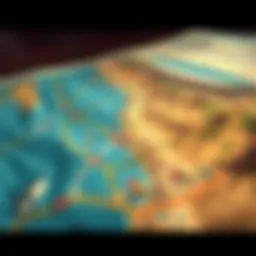 A detailed surfer's map showcasing various surf spots along the coastline