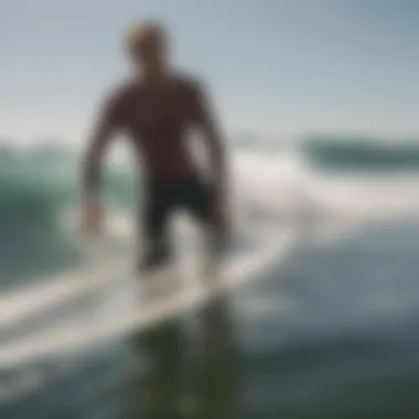 A surfer examining different fabric types for optimal performance.