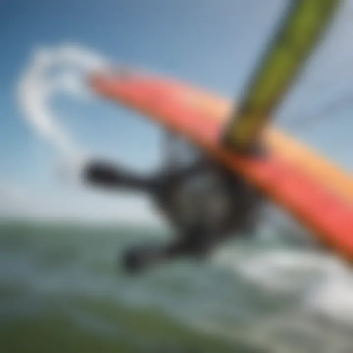 A close-up view of high-quality kiteboarding equipment highlighting craftsmanship