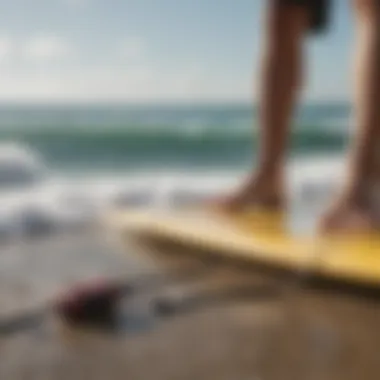 Surf leash attached to a surfboard in action