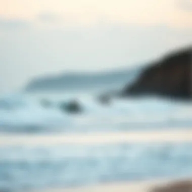 Tranquil Surfing Spot A serene beach with surfers in the distance