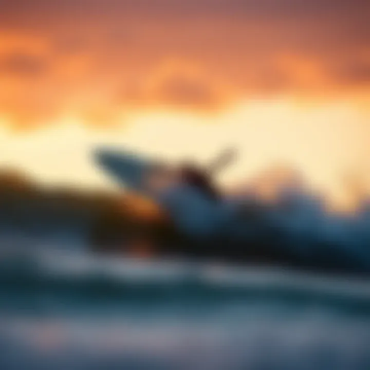 Surfer in Action A surfer catching a wave at sunset